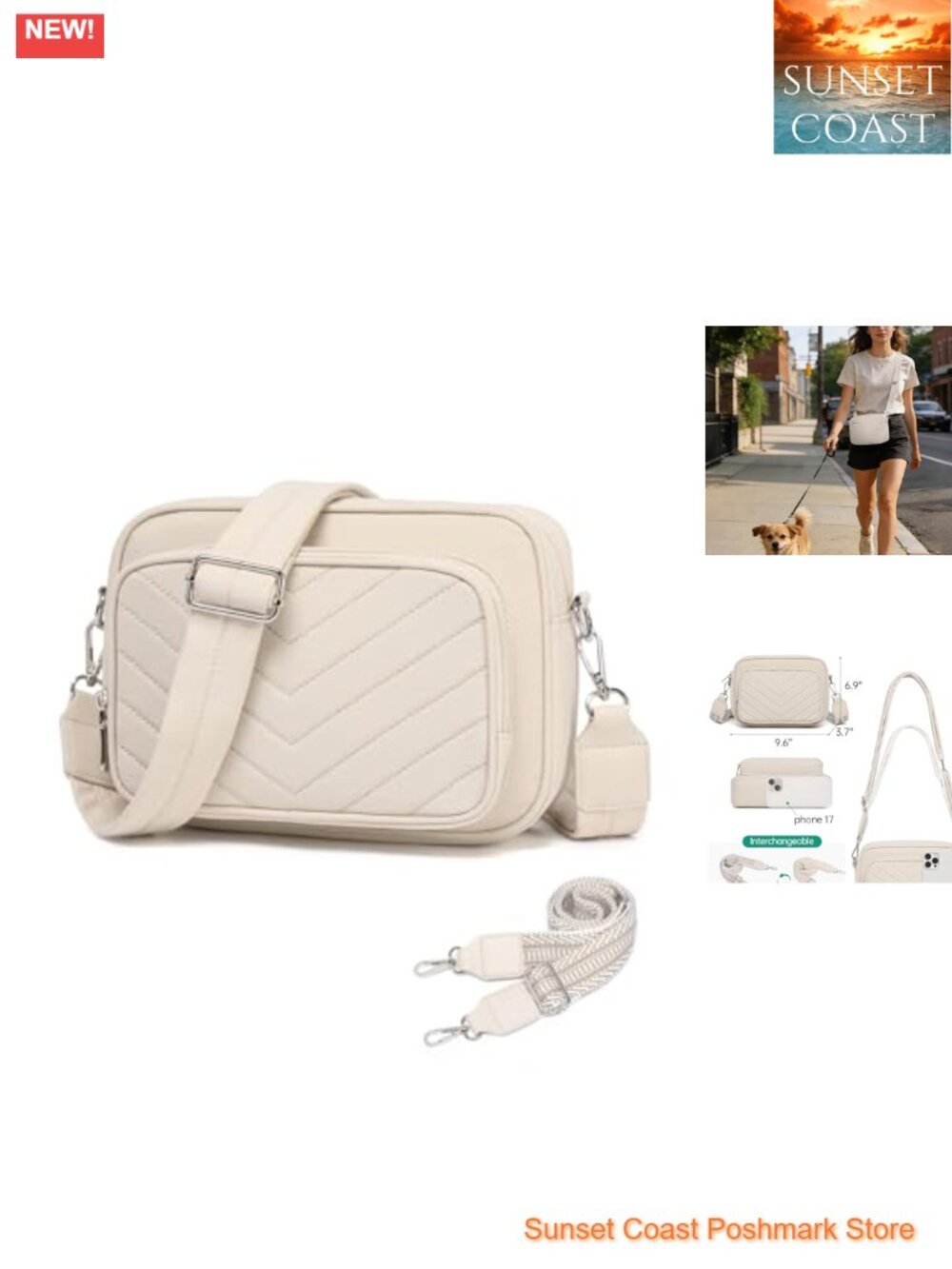Quilted Puffer Crossbody Bag with Guitar Strap Lightweight Nylon Purse